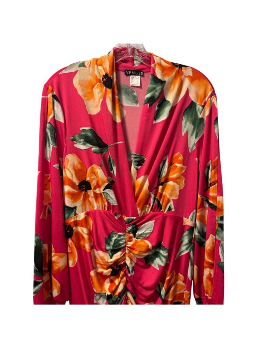 Venus Womens Pink Floral Long-Sleeve Ruched  Dress Size M Polyester Dress - Picture 4 of 12